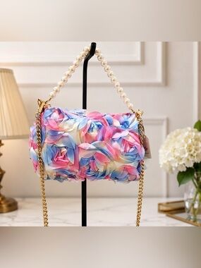 NEW 🆕 Pastel Floral Petal Shoulder Bag with Pearl Handle